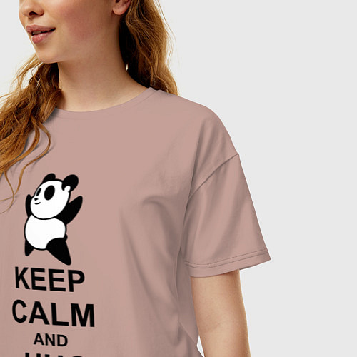 Женская футболка оверсайз Keep Calm & Hug A Panda / Пыльно-розовый – фото 3