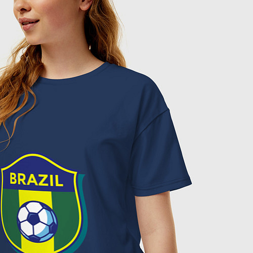 Женская футболка оверсайз Brazil Football / Тёмно-синий – фото 3