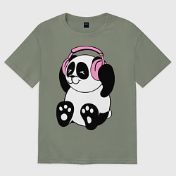 Футболка оверсайз женская Panda in headphones панда в наушниках, цвет: авокадо