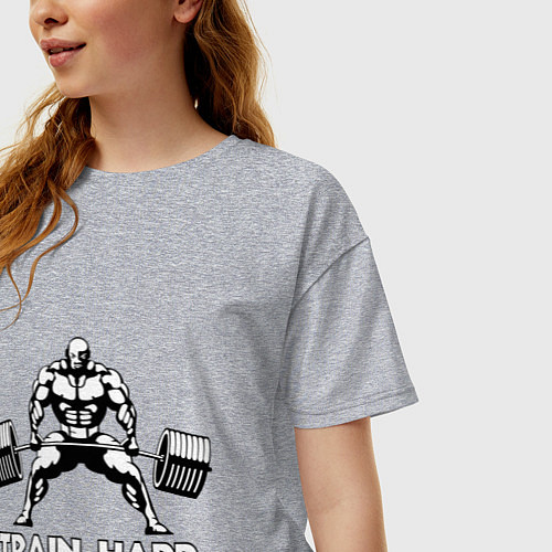 Женская футболка оверсайз Train hard тренируйся усердно / Меланж – фото 3