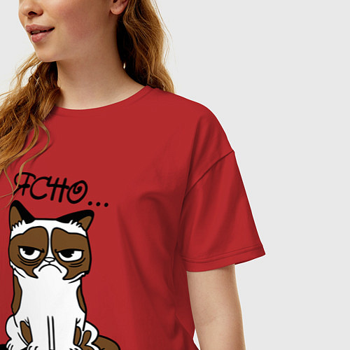 Женская футболка оверсайз Ясно, понятно (грустный кот) / Красный – фото 3