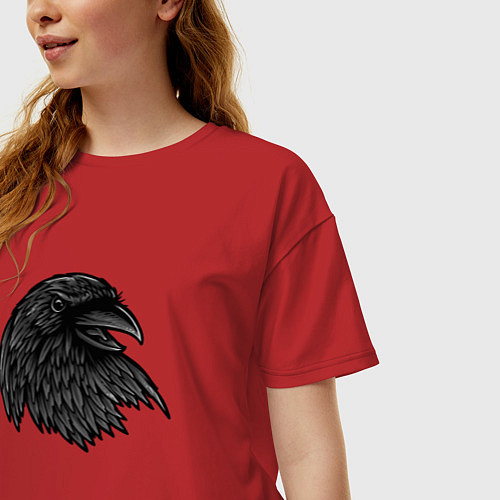 Женская футболка оверсайз Угольный ворон / Красный – фото 3