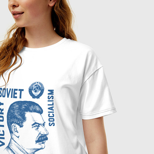 Женская футболка оверсайз Stalin: Peace work life / Белый – фото 3