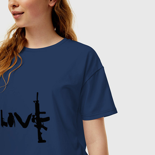 Женская футболка оверсайз LOVE WEAPON / Тёмно-синий – фото 3