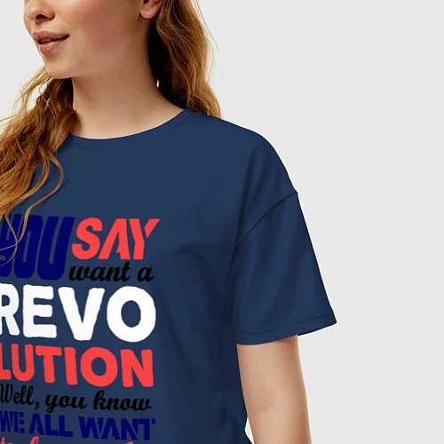 Женская футболка оверсайз The Beatles Revolution / Тёмно-синий – фото 3