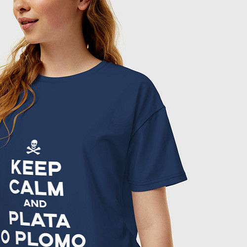 Женская футболка оверсайз Keep Calm & Plata o Plomo / Тёмно-синий – фото 3