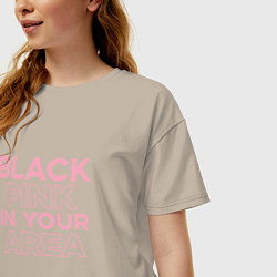 Футболка оверсайз женская Black Pink in youe area, цвет: миндальный — фото 2