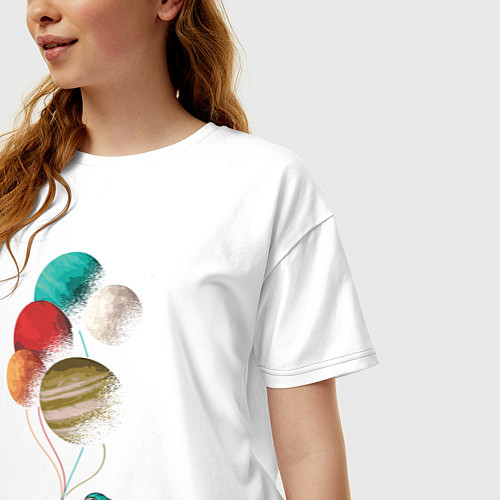 Женская футболка оверсайз Космические шары / Белый – фото 3