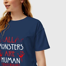 Футболка оверсайз женская ALL MONSTERS ARE HUMAN, цвет: тёмно-синий — фото 2