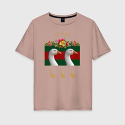 Футболка оверсайз женская GUSSI: Flowers Style, цвет: пыльно-розовый