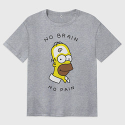 Футболка оверсайз женская No brain, No pain, цвет: меланж