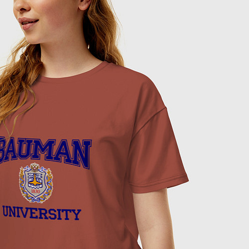 Женская футболка оверсайз BAUMAN University / Кирпичный – фото 3