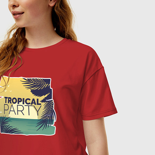 Женская футболка оверсайз Тропическое лето / Красный – фото 3