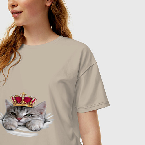 Женская футболка оверсайз Pretty kitten / Миндальный – фото 3