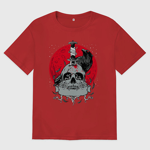 Женская футболка оверсайз Ворон / Красный – фото 1