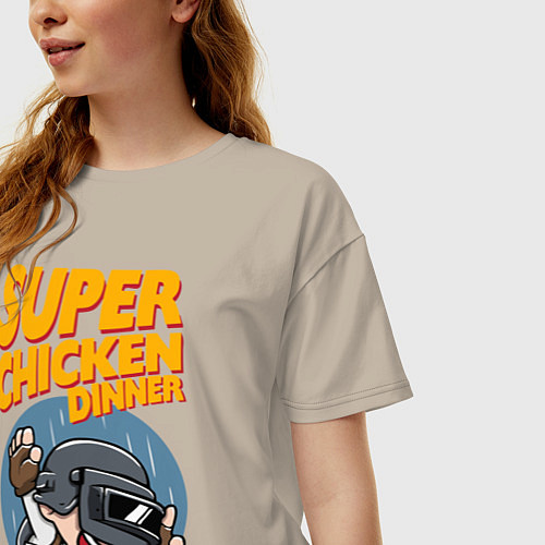 Женская футболка оверсайз Super chiken dinner / Миндальный – фото 3