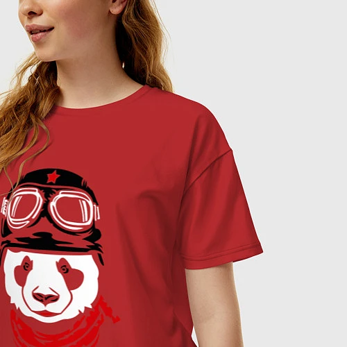 Женская футболка оверсайз Панда байкер / Красный – фото 3