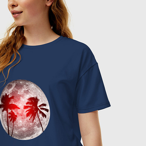 Женская футболка оверсайз Красный закат в тропиках / Тёмно-синий – фото 3