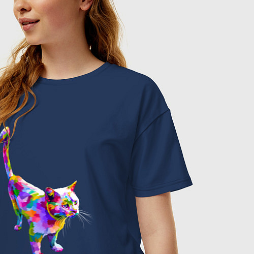 Женская футболка оверсайз Кот / Тёмно-синий – фото 3