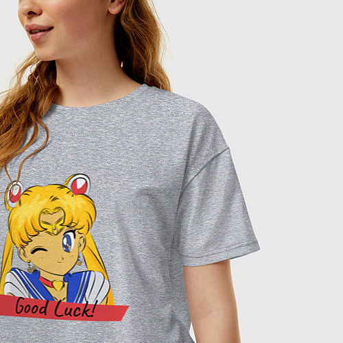 Женская футболка оверсайз Sailor Moon Good Luck / Меланж – фото 3