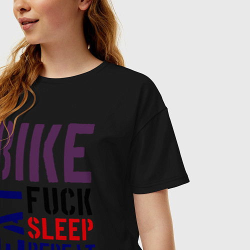 Женская футболка оверсайз Bike eat sleep repeat / Черный – фото 3