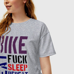 Футболка оверсайз женская Bike eat sleep repeat, цвет: меланж — фото 2