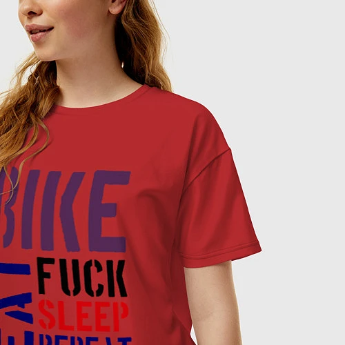 Женская футболка оверсайз Bike eat sleep repeat / Красный – фото 3