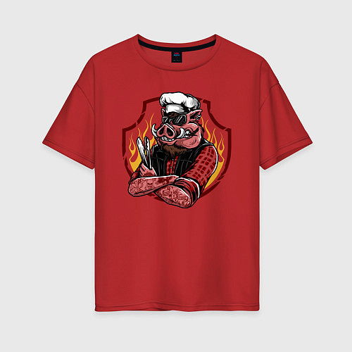 Женская футболка оверсайз Свинья-повар / Красный – фото 1