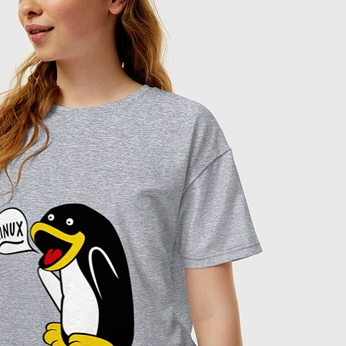Женская футболка оверсайз Пингвин: Linux / Меланж – фото 3