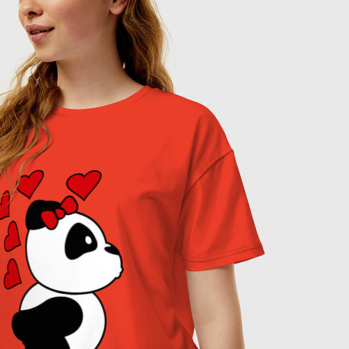 Женская футболка оверсайз Поцелуй панды: для нее / Рябиновый – фото 3