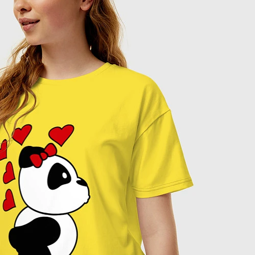 Женская футболка оверсайз Поцелуй панды: для нее / Желтый – фото 3