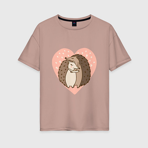Женская футболка оверсайз Влюбленные ёжики / Пыльно-розовый – фото 1