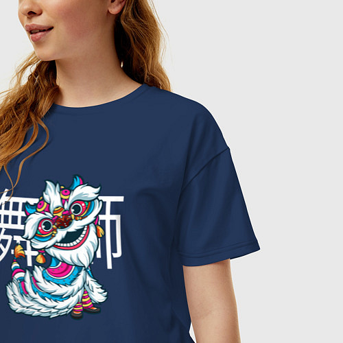 Женская футболка оверсайз Китайский танец льва / Тёмно-синий – фото 3