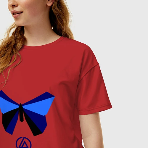 Женская футболка оверсайз Linkin Park: Butterfly / Красный – фото 3