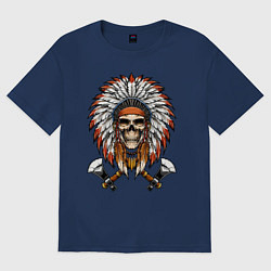 Футболка оверсайз женская Индейский череп с топорами, цвет: тёмно-синий