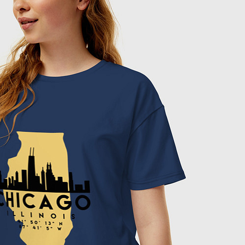 Женская футболка оверсайз Чикаго - США / Тёмно-синий – фото 3