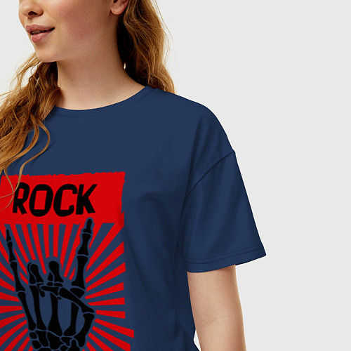 Женская футболка оверсайз Rock music: bones / Тёмно-синий – фото 3