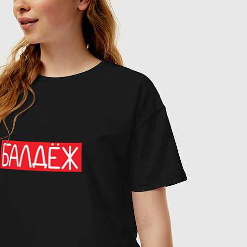 Женская футболка оверсайз Балдёж на красном / Черный – фото 3