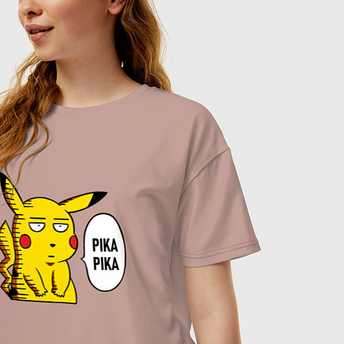 Женская футболка оверсайз Pika Pika Okay / Пыльно-розовый – фото 3