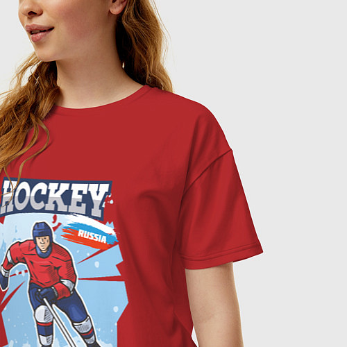 Женская футболка оверсайз Хоккей Russia / Красный – фото 3