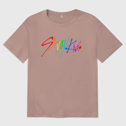 Футболка оверсайз женская STRAY KIDS АВТОГРАФЫ, цвет: пыльно-розовый