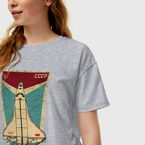 Женская футболка оверсайз Буран космический корабль СССР / Меланж – фото 3