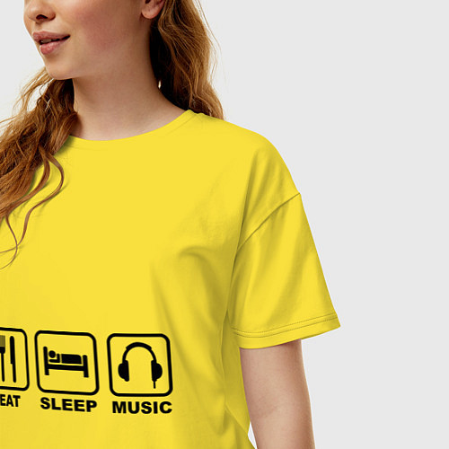 Женская футболка оверсайз Eat Sleep Music / Желтый – фото 3
