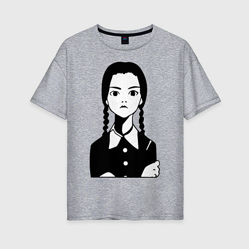 Женская футболка оверсайз Wednesday Addams / Меланж – фото 1