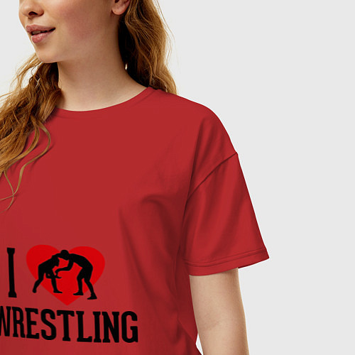 Женская футболка оверсайз I love wrestling / Красный – фото 3