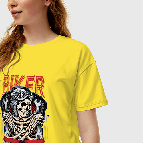 Женская футболка оверсайз Cool biker Skull / Желтый – фото 3