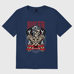 Футболка оверсайз женская Cool biker Skull, цвет: тёмно-синий