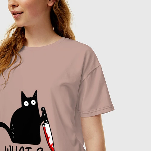Женская футболка оверсайз What cat / Пыльно-розовый – фото 3