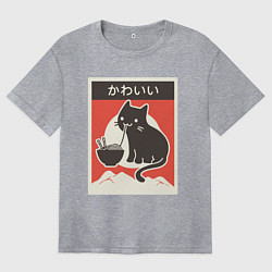 Женская футболка оверсайз Котик и рамен