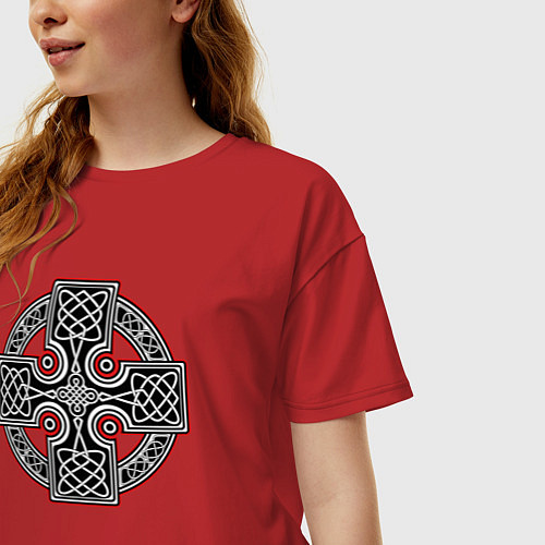 Женская футболка оверсайз Кельтский крест / Красный – фото 3